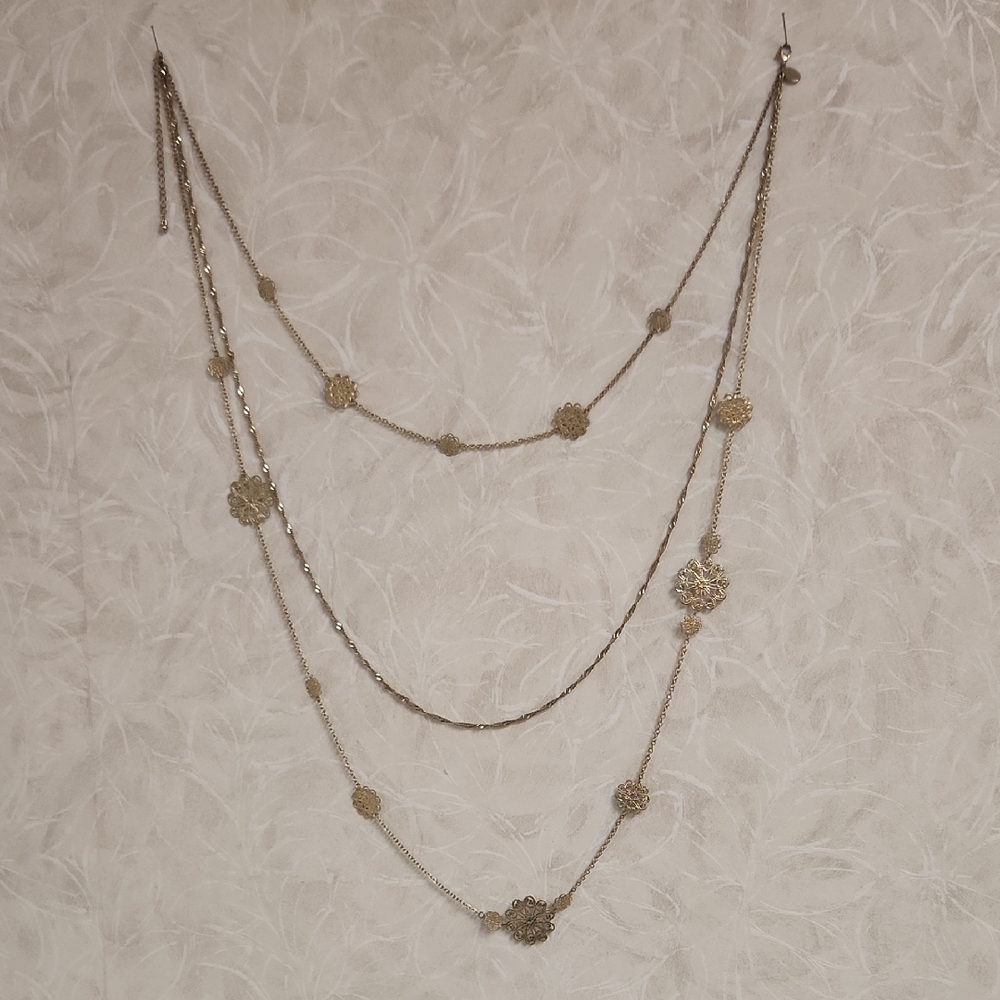 Vtg Express Gold-tone Layered Necklace With Medallions 19 Inch